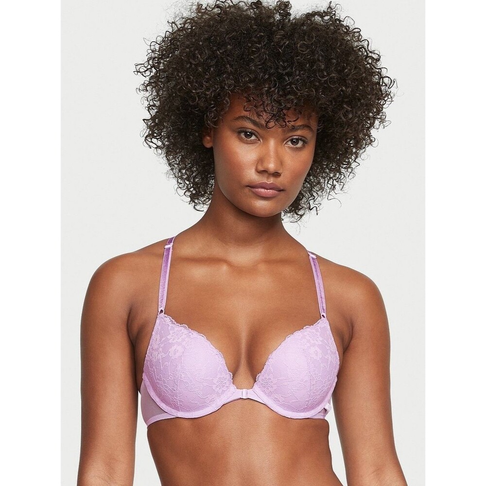 Victoria’s Secret Sexy Tee Posey Lace Front-Close Push-Up Bra Silky Lilac 32D